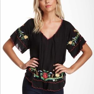 Willow & Clay Embroidered V Neck Top